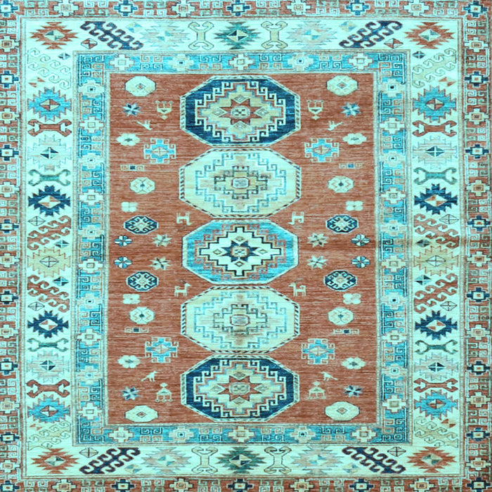 Square Machine Washable Geometric Light Blue Traditional Rug, wshtr4658lblu