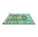 Sideview of Machine Washable Geometric Turquoise Traditional Area Rugs, wshtr4658turq