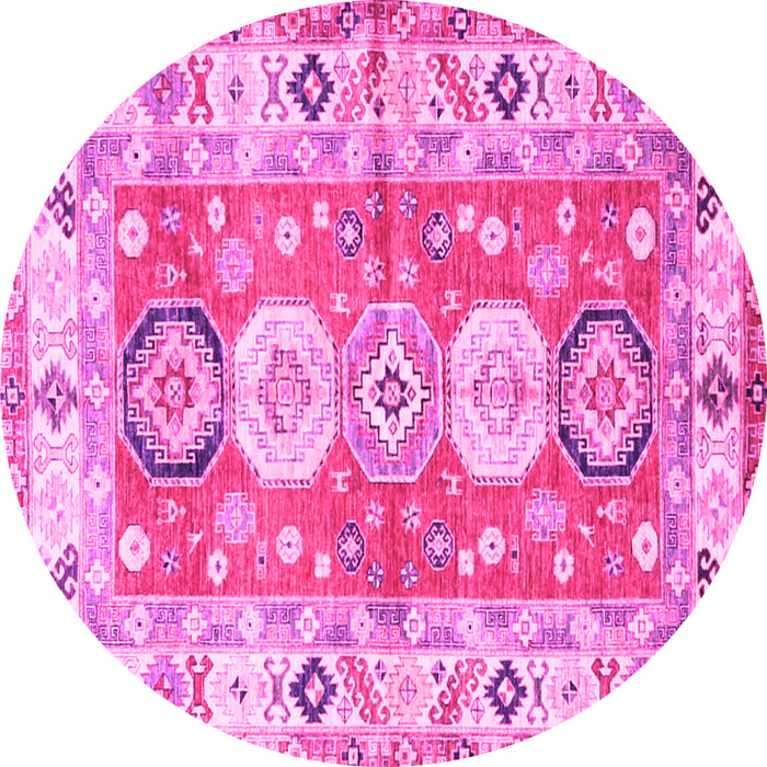 Round Geometric Pink Traditional Rug, tr4658pnk