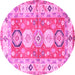 Round Geometric Pink Traditional Rug, tr4658pnk