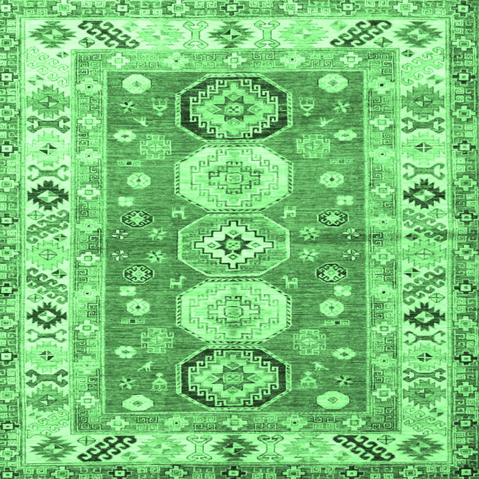 Square Geometric Emerald Green Traditional Rug, tr4658emgrn