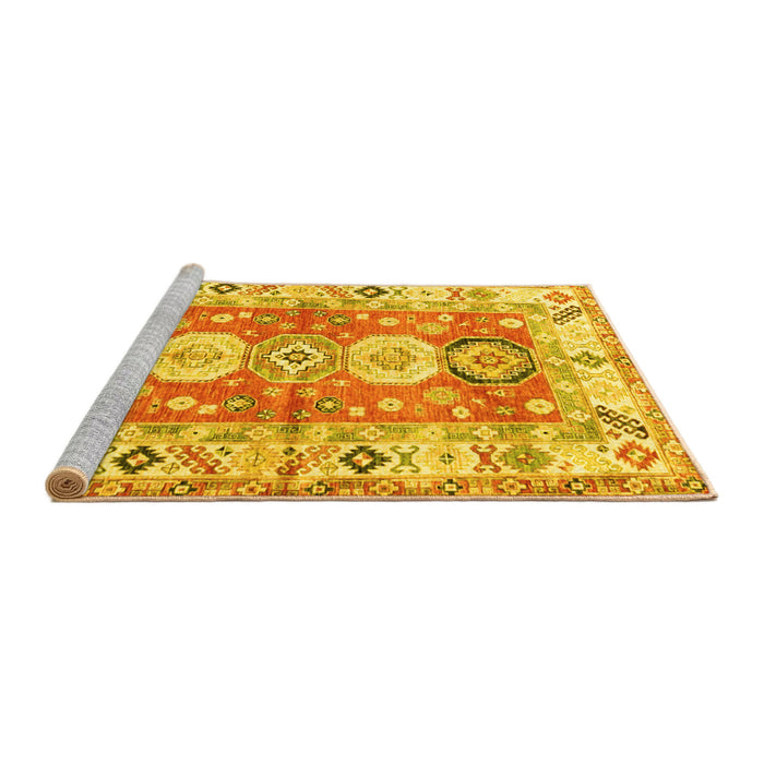 Sideview of Machine Washable Geometric Yellow Traditional Rug, wshtr4658yw