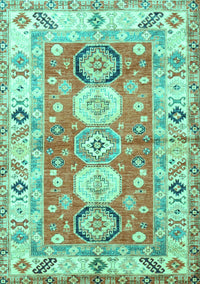 Geometric Turquoise Traditional Rug, tr4658turq