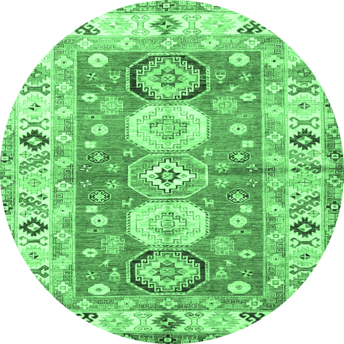 Round Machine Washable Geometric Emerald Green Traditional Area Rugs, wshtr4658emgrn