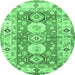 Round Machine Washable Geometric Emerald Green Traditional Area Rugs, wshtr4658emgrn