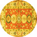 Round Geometric Yellow Traditional Rug, tr4658yw