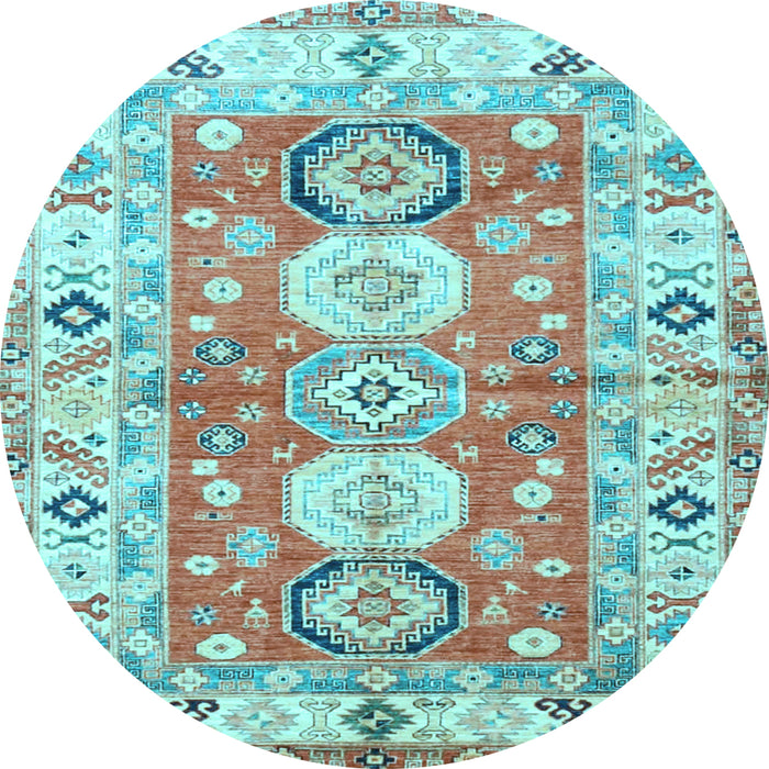 Round Geometric Light Blue Traditional Rug, tr4658lblu