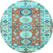 Round Geometric Light Blue Traditional Rug, tr4658lblu