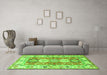 Machine Washable Geometric Green Traditional Area Rugs in a Living Room,, wshtr4658grn