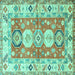 Square Machine Washable Geometric Turquoise Traditional Area Rugs, wshtr4658turq