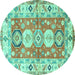 Round Geometric Turquoise Traditional Rug, tr4658turq