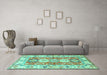 Machine Washable Geometric Turquoise Traditional Area Rugs in a Living Room,, wshtr4658turq