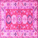 Square Machine Washable Geometric Pink Traditional Rug, wshtr4658pnk