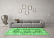 Machine Washable Geometric Emerald Green Traditional Area Rugs in a Living Room,, wshtr4658emgrn