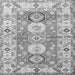 Round Machine Washable Geometric Gray Traditional Rug, wshtr4658gry