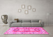 Machine Washable Geometric Pink Traditional Rug in a Living Room, wshtr4658pnk