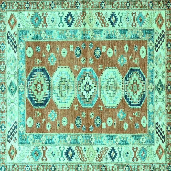 Square Geometric Turquoise Traditional Rug, tr4658turq
