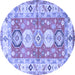 Round Machine Washable Geometric Blue Traditional Rug, wshtr4658blu