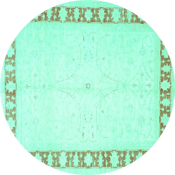 Round Machine Washable Oriental Turquoise Traditional Area Rugs, wshtr4659turq