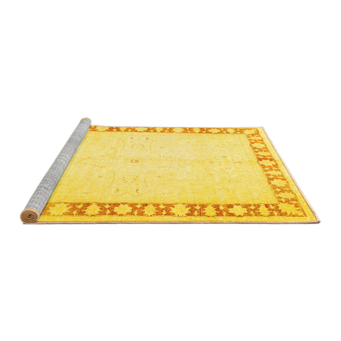Sideview of Machine Washable Oriental Yellow Traditional Rug, wshtr4659yw