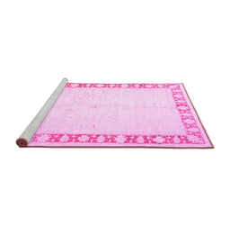 Sideview of Machine Washable Oriental Pink Traditional Rug, wshtr4659pnk