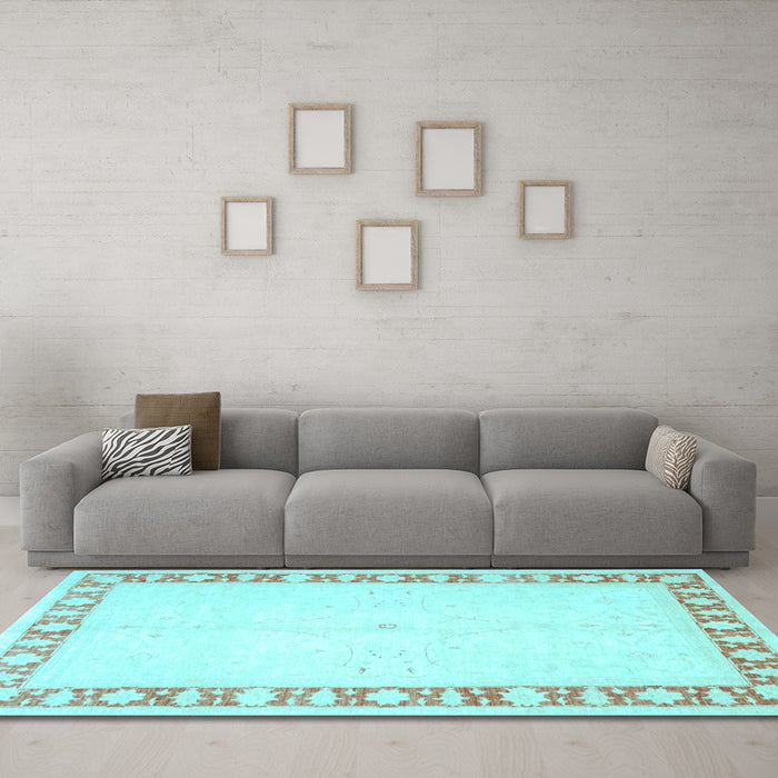 Machine Washable Oriental Light Blue Traditional Rug in a Living Room, wshtr4659lblu