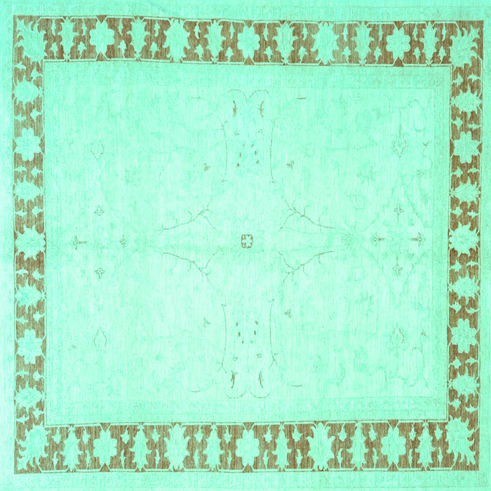 Square Machine Washable Oriental Turquoise Traditional Area Rugs, wshtr4659turq
