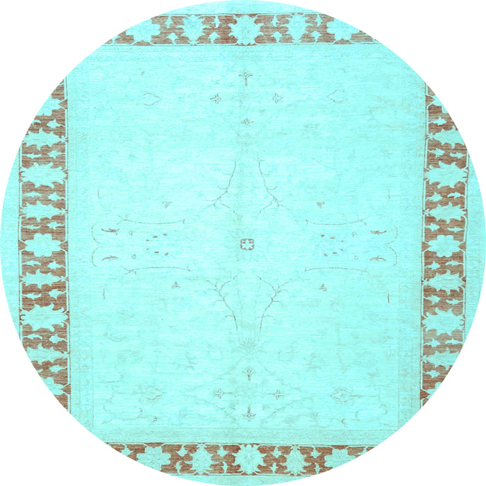 Round Machine Washable Oriental Light Blue Traditional Rug, wshtr4659lblu