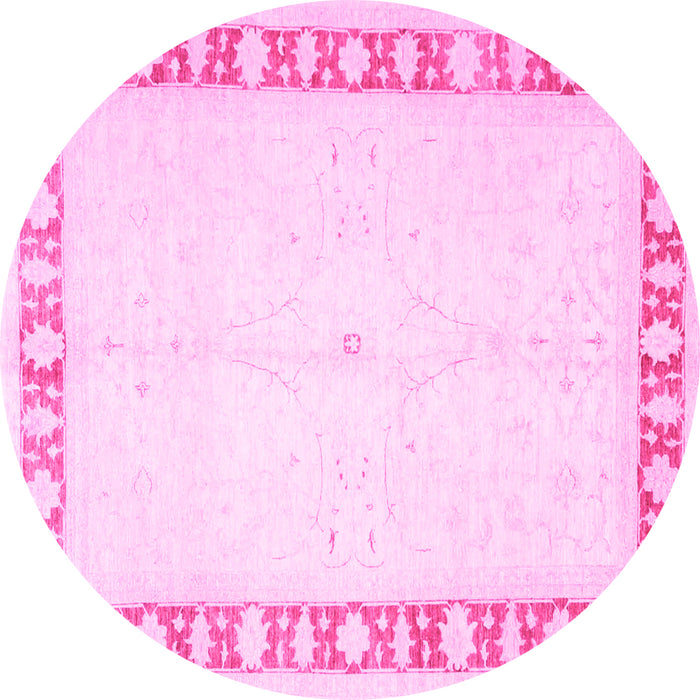 Round Machine Washable Oriental Pink Traditional Rug, wshtr4659pnk