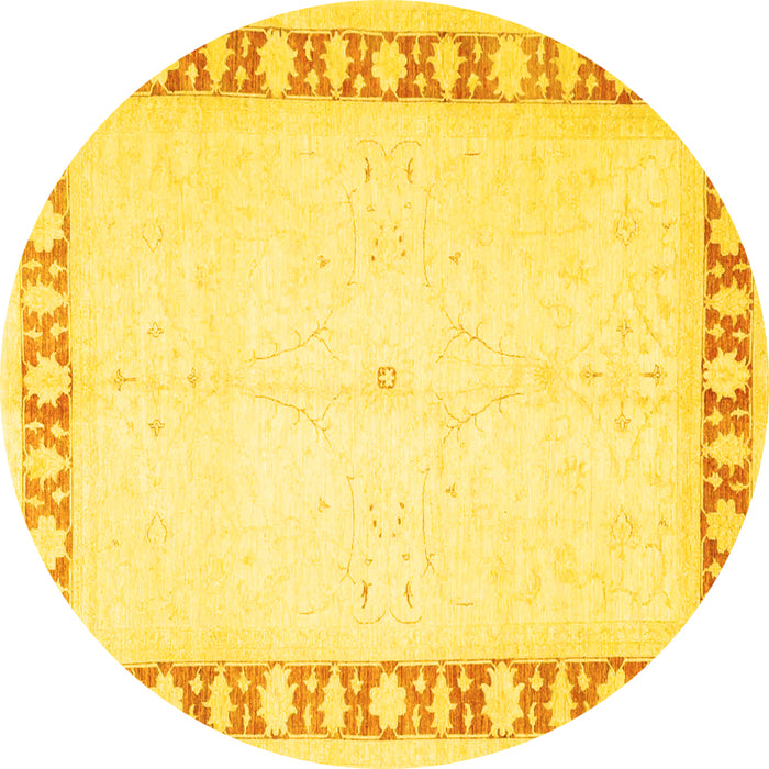 Round Oriental Yellow Traditional Rug, tr4659yw