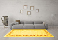 Machine Washable Oriental Yellow Traditional Rug, wshtr4659yw