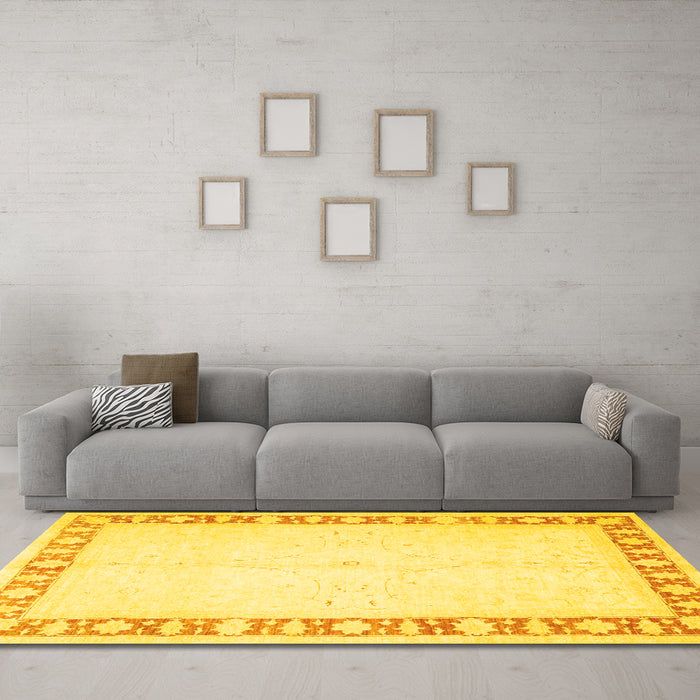 Machine Washable Oriental Yellow Traditional Rug in a Living Room, wshtr4659yw