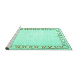 Sideview of Machine Washable Oriental Turquoise Traditional Area Rugs, wshtr4659turq