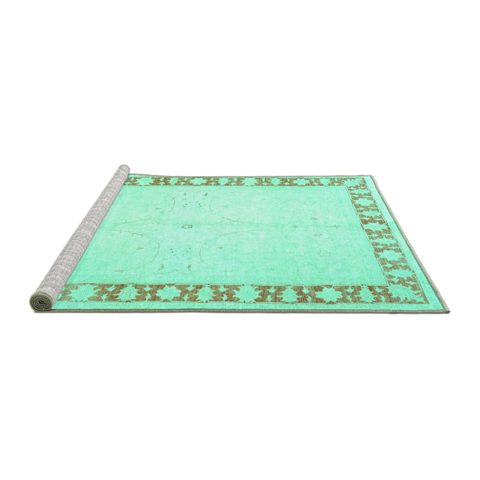 Sideview of Machine Washable Oriental Turquoise Traditional Area Rugs, wshtr4659turq