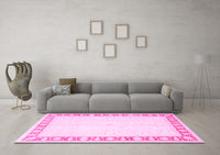 Machine Washable Oriental Pink Traditional Rug, wshtr4659pnk