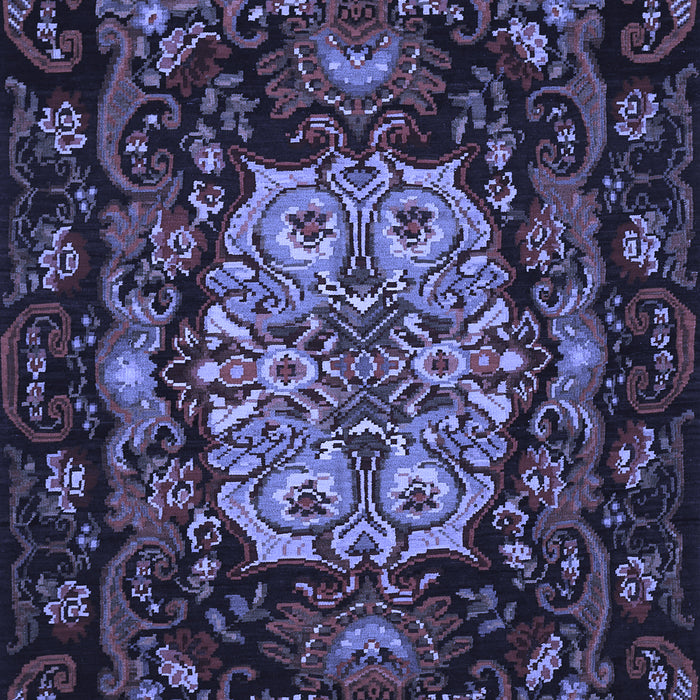 Machine Washable Medallion Blue French Rug, wshtr465blu