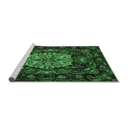 Sideview of Machine Washable Medallion Emerald Green French Area Rugs, wshtr465emgrn