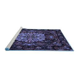 Sideview of Machine Washable Medallion Blue French Rug, wshtr465blu