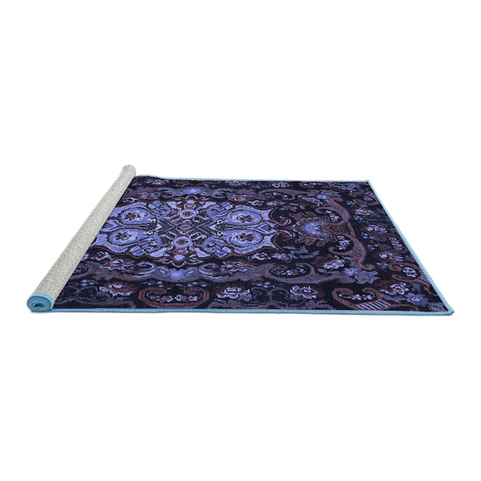 Sideview of Machine Washable Medallion Blue French Rug, wshtr465blu
