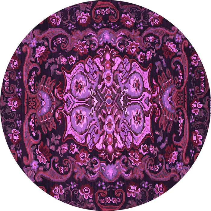 Round Machine Washable Medallion Purple French Area Rugs, wshtr465pur