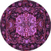 Round Machine Washable Medallion Purple French Area Rugs, wshtr465pur