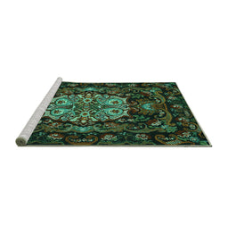 Sideview of Machine Washable Medallion Turquoise French Area Rugs, wshtr465turq