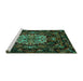 Sideview of Machine Washable Medallion Turquoise French Area Rugs, wshtr465turq