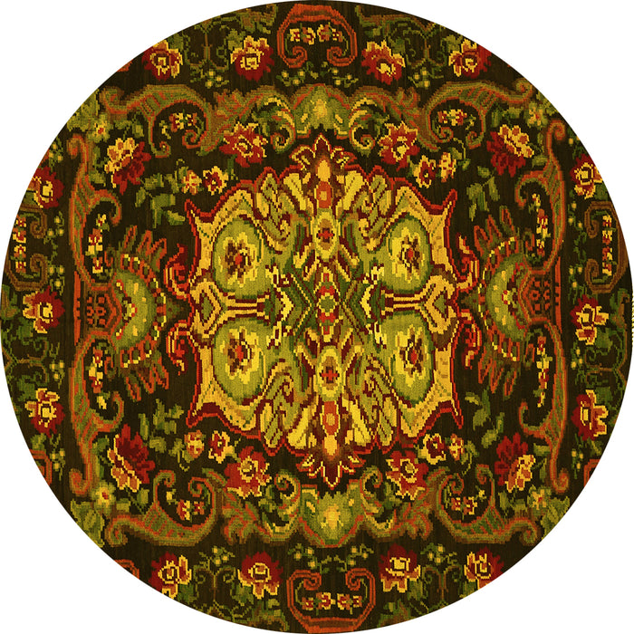 Round Machine Washable Medallion Yellow French Rug, wshtr465yw