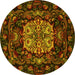 Round Machine Washable Medallion Yellow French Rug, wshtr465yw