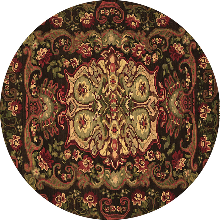 Round Machine Washable Medallion Brown French Rug, wshtr465brn