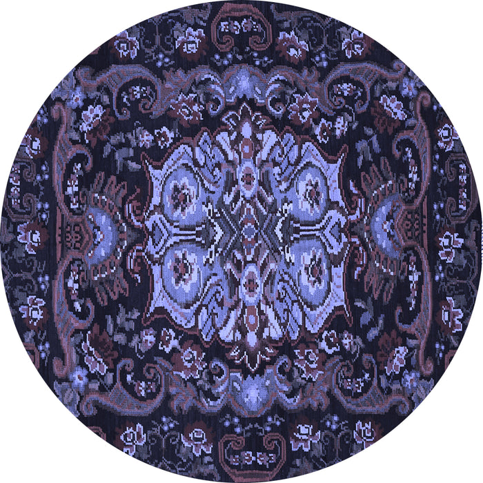 Round Machine Washable Medallion Blue French Rug, wshtr465blu