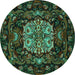 Round Machine Washable Medallion Turquoise French Area Rugs, wshtr465turq