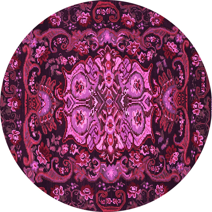 Round Machine Washable Medallion Pink French Rug, wshtr465pnk