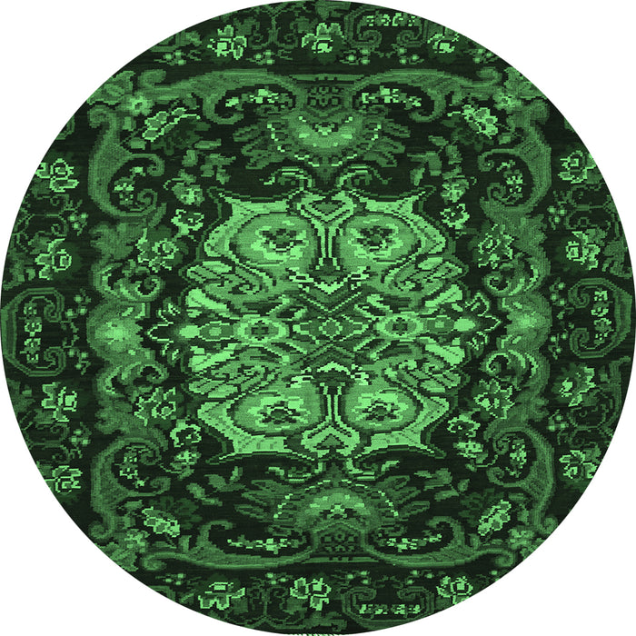 Round Machine Washable Medallion Emerald Green French Area Rugs, wshtr465emgrn